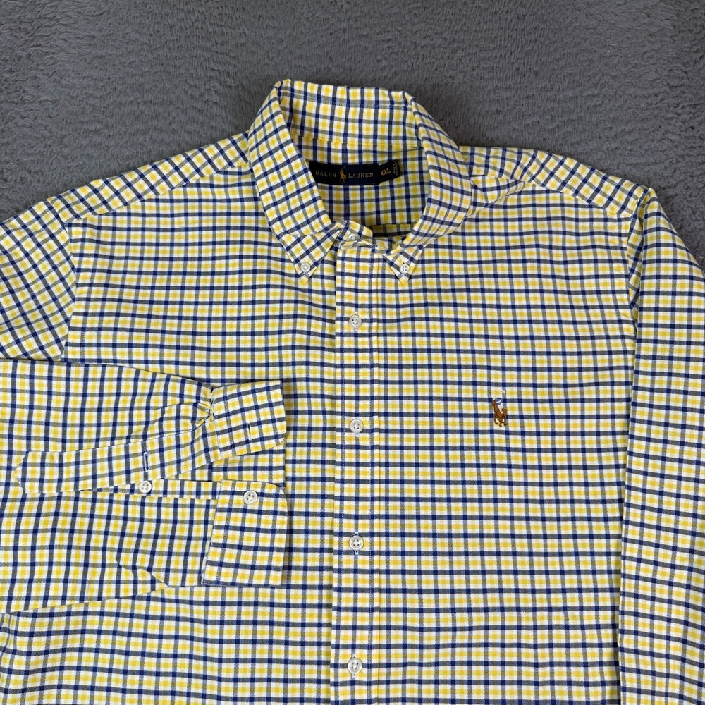 Polo Ralph Lauren Shirt Mens 2XL Yellow Plaid Multicolor Flesh Pony Oxford OCBD